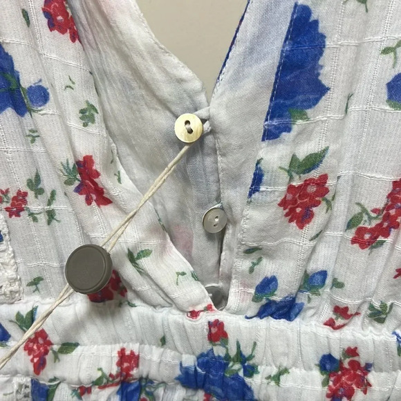 LoveShackFancy “Bennett” Mini Floral Ruffle Dress - NWT, SZ L White Blue and Red - Picture 11 of 14